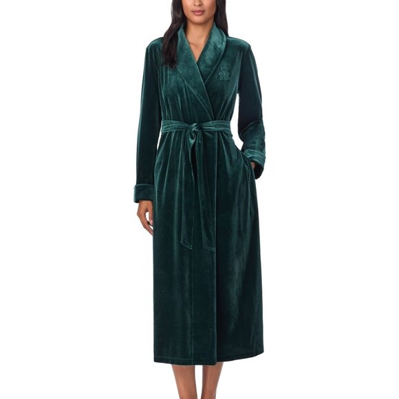 #38 Lauren Ralph Lauren Women's Velvet Shawl-Collar Robe - Emerald - Picture 1 of 2